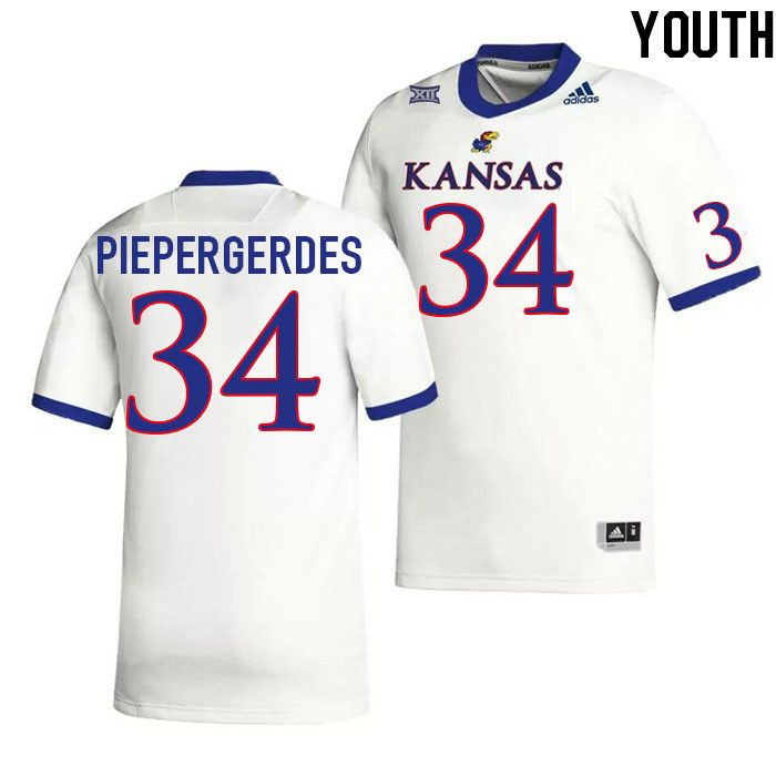 Youth #34 Owen Piepergerdes Kansas Jayhawks College Football Jerseys Stitched Sale-White
